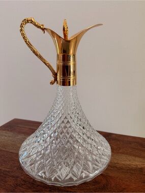 Vintage Clear Glass and Brass Ewer Decanter Pitcher Italian